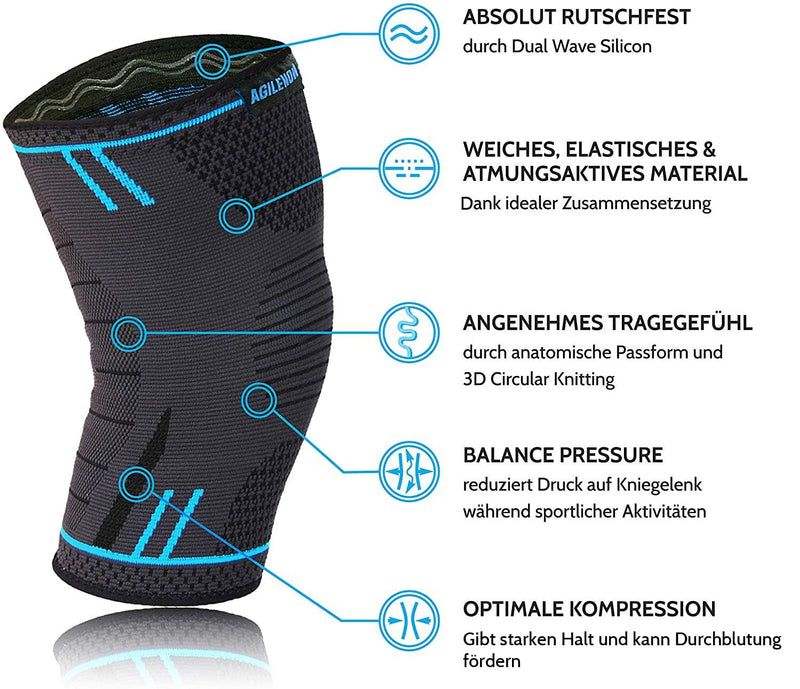 [Australia] - AGILE NOW® knee bandage set of 2 premium stabilizes and protects the joints with every movement, knee bandage for men and women, non-slip and breathable knee pads, for every sport XL Blue Line 
