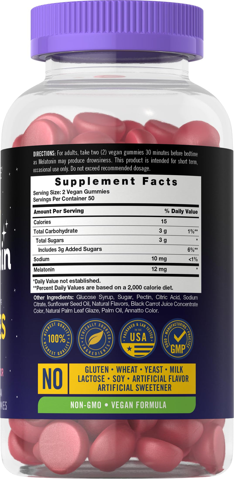 Carlyle Melatonin Gummies 12mg | 100 Count | Berry Flavor | Vegan Supplement | Non-GMO, Gluten Free