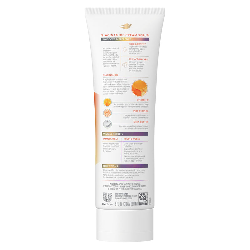 Dove Body Cream Serum Niacinamide + Even Tone for Dark Spots 8oz | Hydrating Lotion for Uneven Tone, with Vitamin C, Pro-Retinol and Shea Butter, Lightweight formula