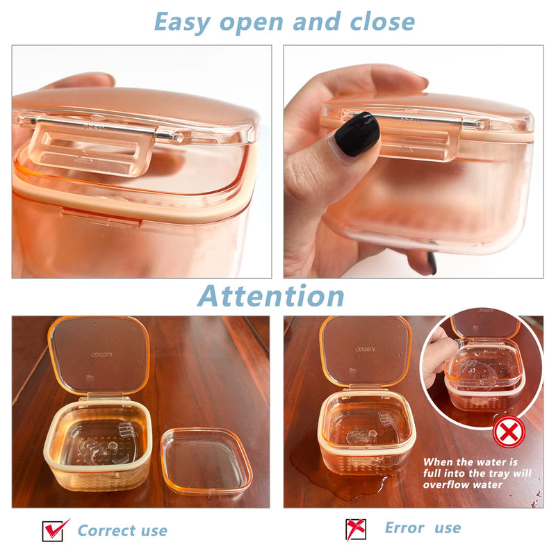 [Australia] - Denture Bath Box,Denture Case,Three-Layer Retainer Case,Non Full Denture Cup,Mouth Guards Holder,Part Removable False Teeth Soak Container,Retainer Clean Box(orange) Size:3.15 * 2.08 * 3.35 orange 
