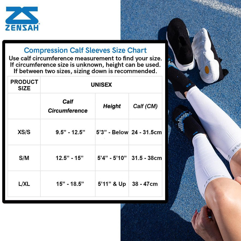 Zensah Calf/Shin Compression Sleeve - Made in the USA Single Leg Compression Sleeve for Shin Splint Relief, Recovery, Running X-Small-Small White