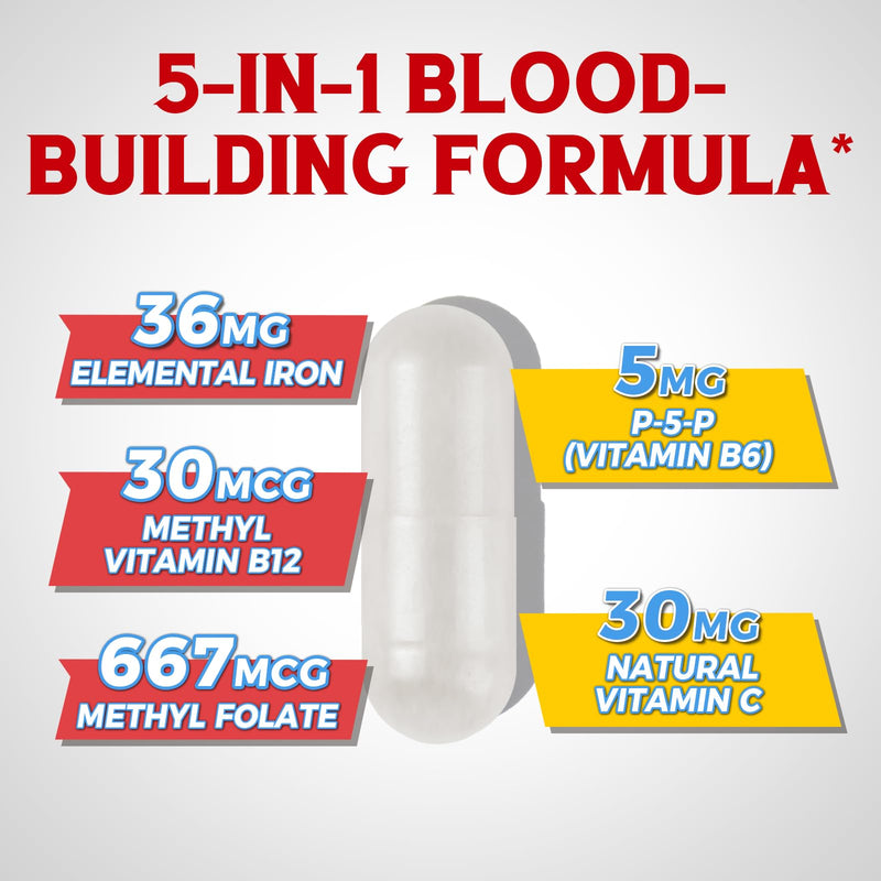Iron Supplement for Women & Men, with Vitamins C, B6, B12 & Folate+Vitalibre Women's Probiotics 100 Billion CFU, 15 Strains, w/Prebiotic, Cranberry, Vitamin B6 & VC,