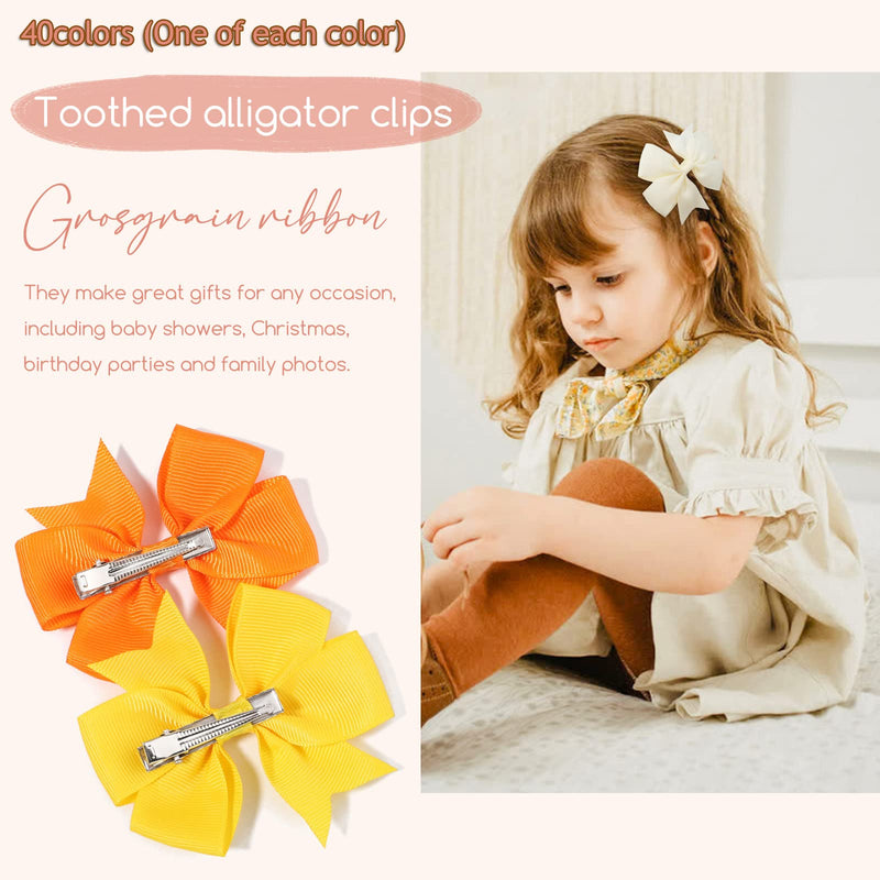 [Australia] - 40PCS 3 Inch Hair Bows for Girls Grosgrain Ribbon Toddler Accessories with Alligator Clip Bow Baby Kids Teens Color(1-40) 40Pcs 