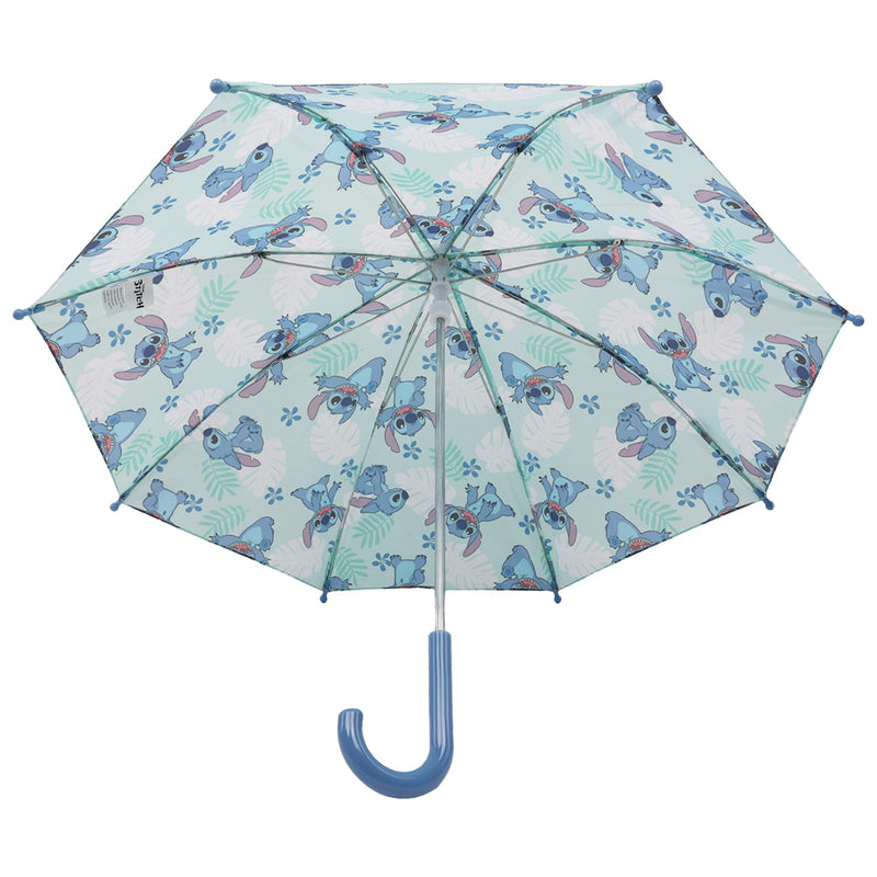 Disney Stitch Kids Umbrella, Blue | Tropical Leaf Rain with Durable Frame and Curved Handle