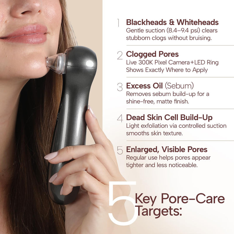 Blackhead Remover Vacuum with Camera Pore Vacuum, Black Head Extractions and Pore Cleaner, 3 Adjustment Modes & 3 Suction Heads