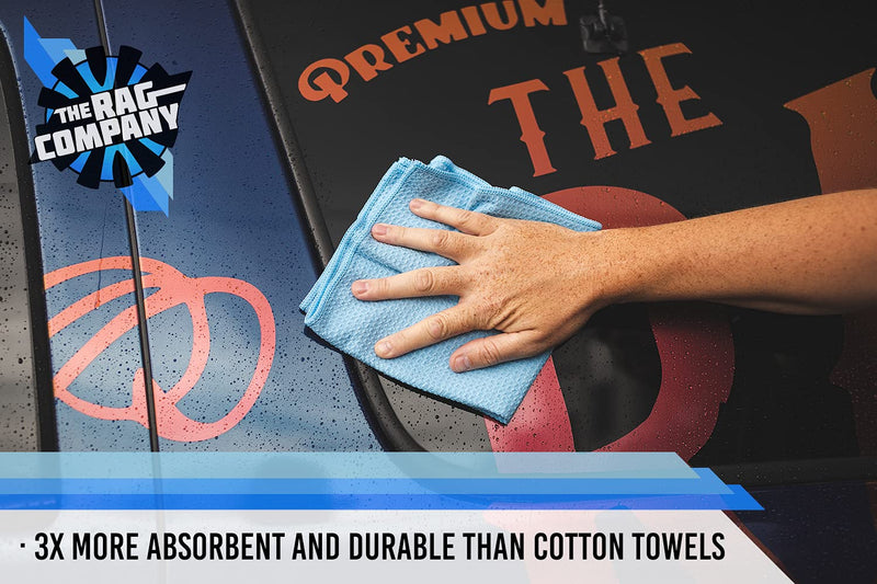 [Australia] - The Rag Company - Standard Waffle Weave Towels, Microfiber Detailing, Window/Glass and Drying, Wax & Polish, Lint-Free, Streak-Free, 370gsm, 16in x 16in, Light Blue (3-Pack) 16in. x 16in. 