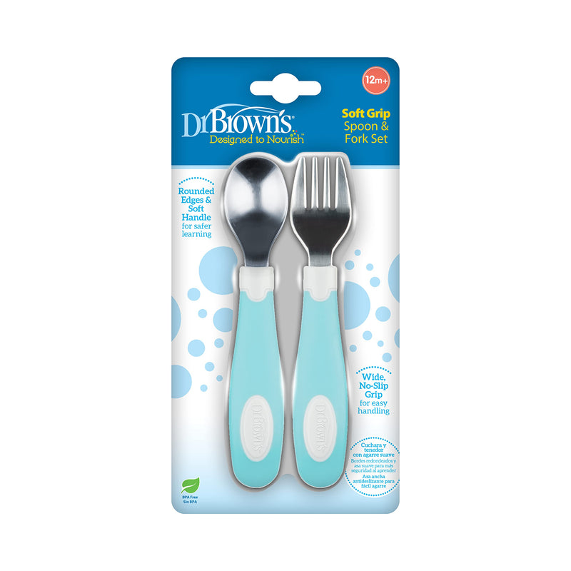 [Australia] - Dr. Brown's Designed to Nourish Soft-Grip Spoon and Fork Set,Teal 1 - Spoon and Fork Set, Teal 