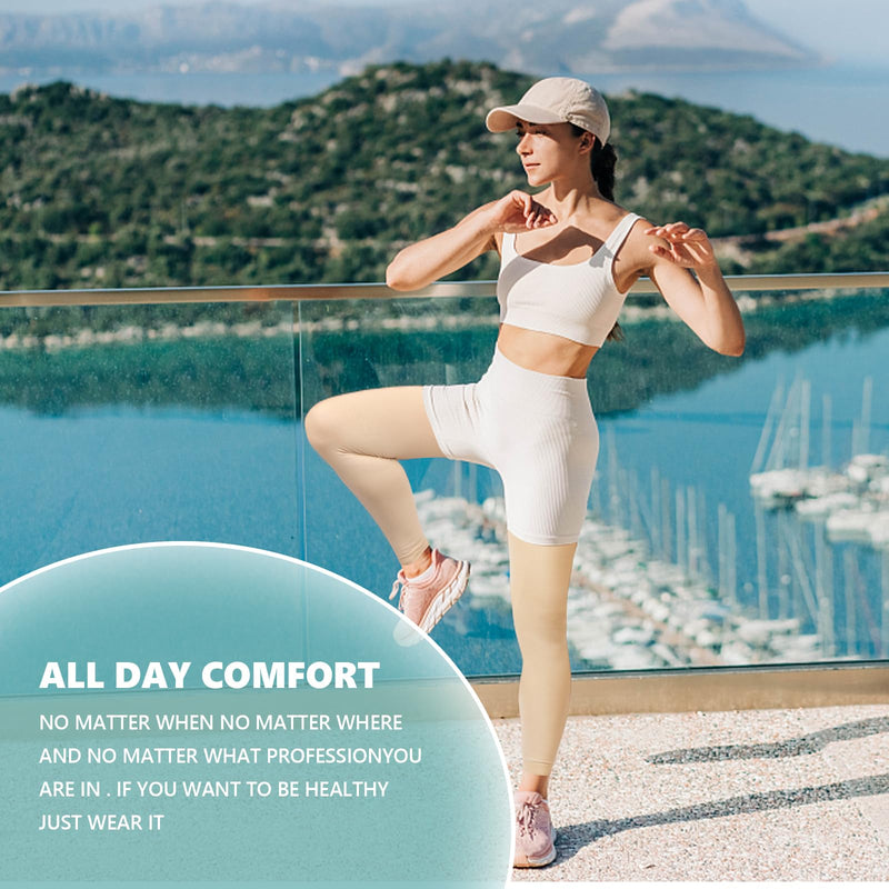 [Australia] - Compression Pantyhose for Women, 20-30 mmHg Footless Medical Compression Stockings, Waist High Opaque Graduated Support Compression Hose Tights for Edema, Varicose Veins, Swelling Beige Large 