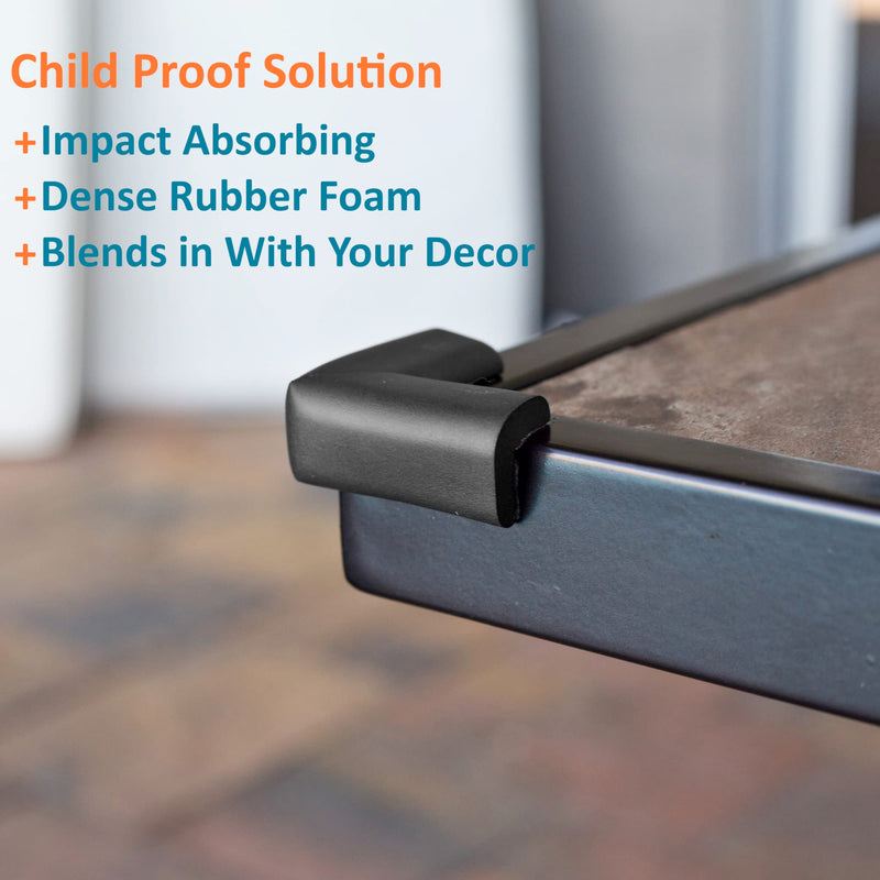 [Australia] - Furniture Edge and Corner Guards | 20.4ft Protective Foam Cushion | 18ft Bumper 8 Adhesive Childsafe Corners | Baby Child Proofing Set NonToxic and Safe for Table, Fireplace, Countertop | Black 
