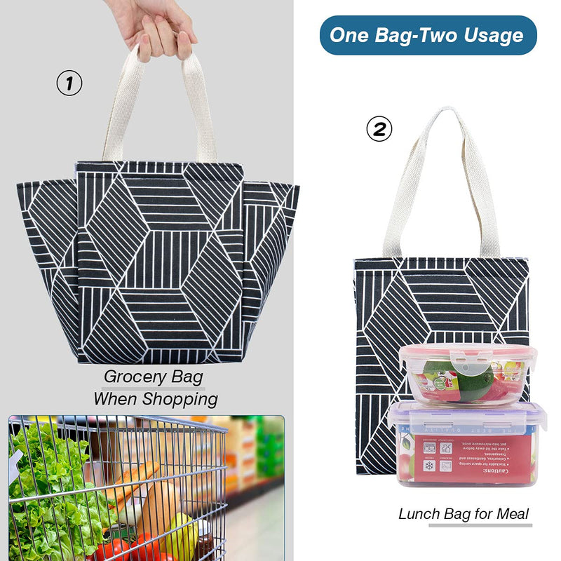 [Australia] - iknoe Insulated Lunch Bag for Women, 9L Sturdy Wide-Open Foldable & Portable Lunch Tote with Interior Pockets, Water-Resistant Thermal Lunch Cooler for Adults Picnic Beach (Black Rhombus) Black Rhombus 