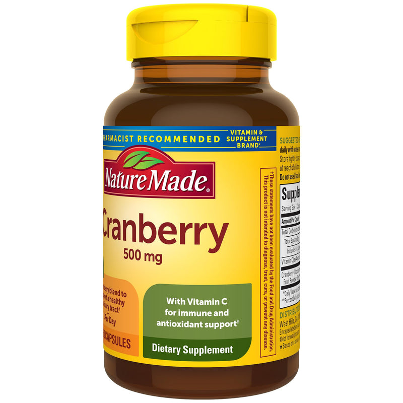[Australia] - Nature Made Cranberry Supplement 500mg with Vitamin C for Immune & Antioxidant Support, Cranberry Blend for Urinary Tract Health, One Per Day, 60 Capsules 