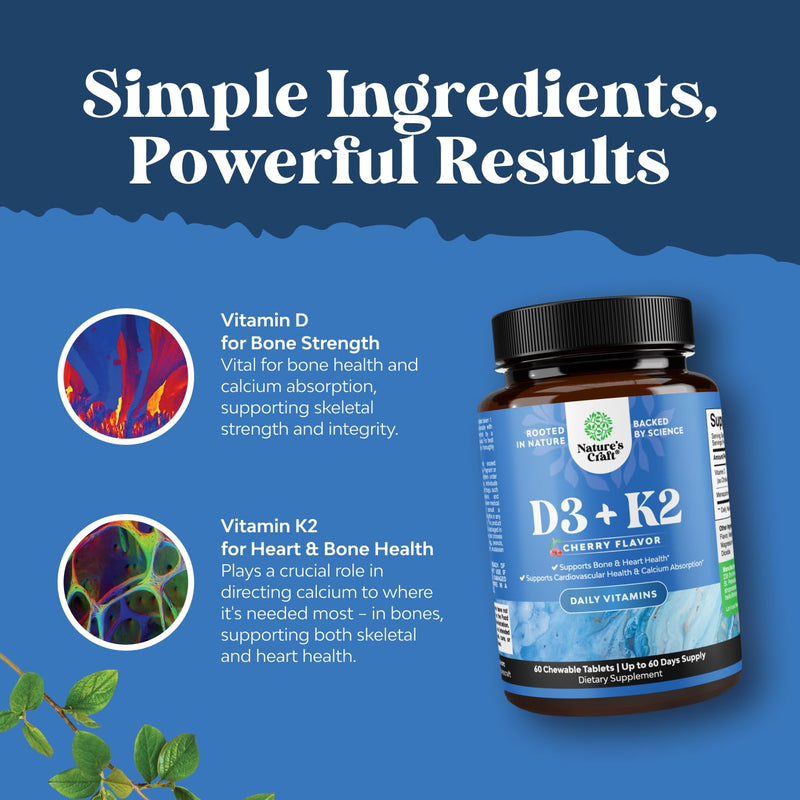 Vitamin D3 with K2 MK7 Supplement - Vitamin D3 2000 IU Tablets and K2 for Immune Support Bone Health Heart Health Joint Support Bone Strength and Mood Boost - VIT Immune System - 60 Count