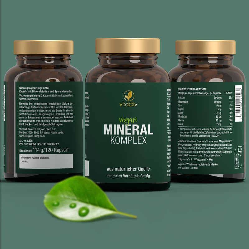 [Australia] - VITACTIV Mineral Complex - Brand raw material Aquamin, Marines Calcium & Magnesium (2:1) - Basic minerals & trace elements with zinc for acid-base metabolism - Vegan, high dose, 120 capsules 