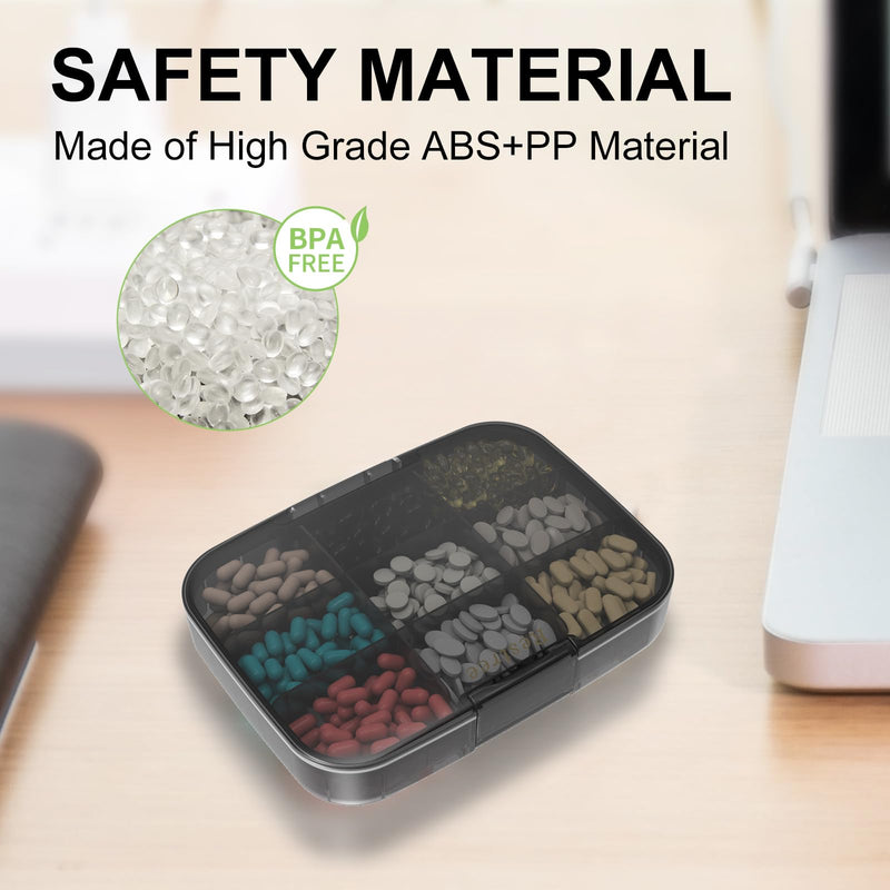 [Australia] - Large Pill Organizer, Portable Pill Dispenser, Moisture-Proof Travel Pill Case for Vitamin, Medicine, Fish Oil/Supplements Extra Large 9 compartments (Black) Black 