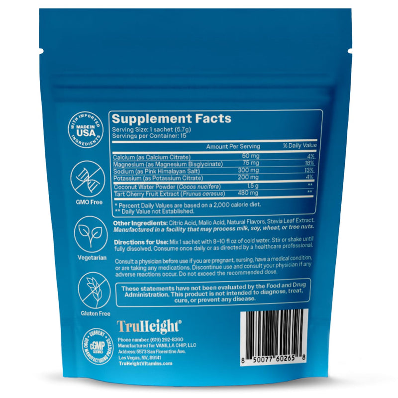 TruHeight Hydration Packets (Blue Raspberry) Kids, Teens & Adults Fast Hydration, Energy & Recovery - Dehydration Relief Electrolytes Powder Packets for Athletes - Sugar Free, Zero Calorie, Non-GMO