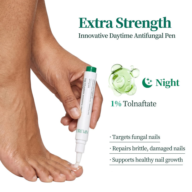 Apuree Nighttime Antifungal Pen Extra Strength 1% Tolnaftate Overnight | Tea Tree Oil, FSA-HSA Eligible, For Discolored Yellow Thick Brittle Damaged Nails, Improves Nail Appearance, Mess-Free