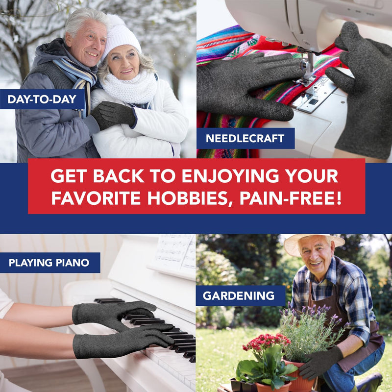 [Australia] - Doctor Developed Arthritis Gloves - Full Finger Compression Gloves for Raynauds & Hand Pain - Compression Gloves for Arthritis for Women & Men, Carpal Tunnel Gloves With Doctor Handbook (full-length, M, Grey) Medium 