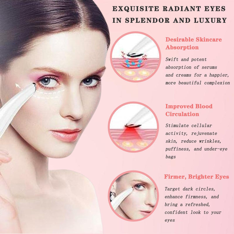 Eye Lift Wand, 3 in 1 Vibrating Red Light 98°F to 113°F LCD Display Eye Massager for Dry Eyes, Dark Circles and Puffiness, Electrical Face, Neck Sculpting Pen for Fine Lines and Wrinkles White