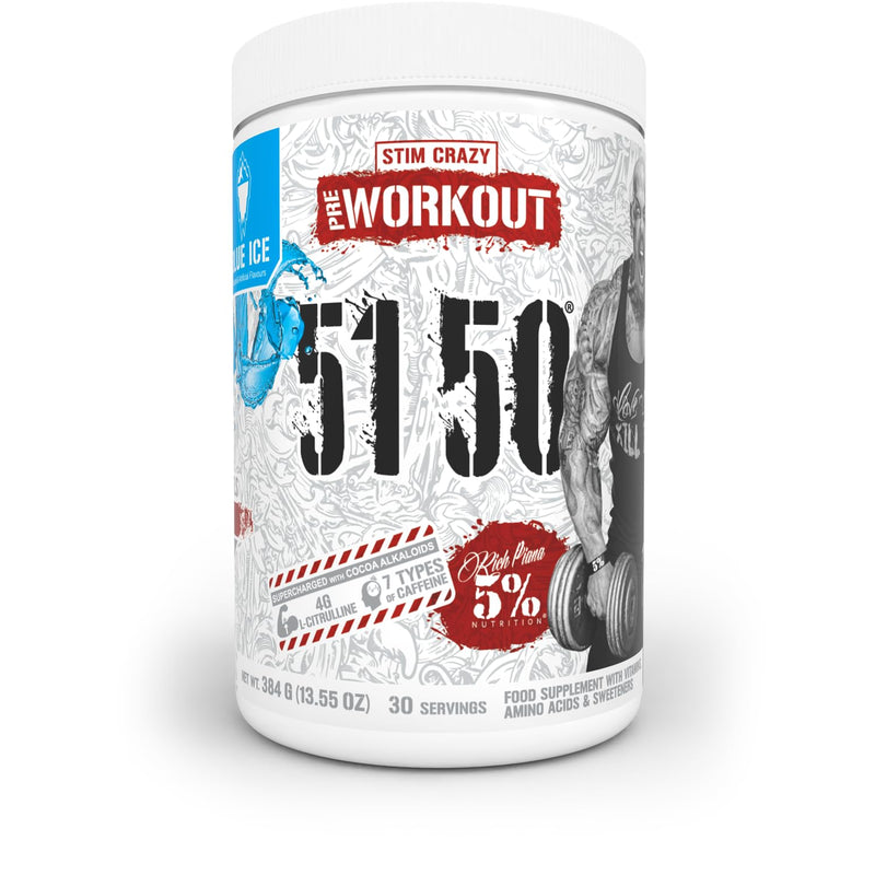 [Australia] - 5% Nutrition Rich Piana 5150 High Stim Pre-Workout Powder | Extreme Energy, Focus, Pumps & Endurance | 400 mg Caffeine, Citrulline, Beta Alanine, N-Acetyl L-Tyrosine | 30 Srvgs (Blue Ice) Blue Ice 13.55 Ounce (Pack of 1) 