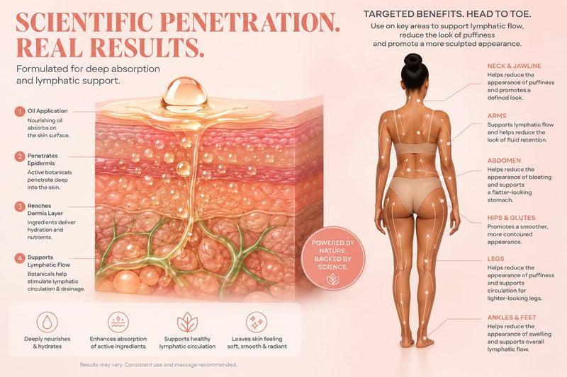 Lymphatic Drainage Oil for Body, Stomach, Legs, Neck | Peptides & Ginger | Gentle Lymphatic Massage Oil Post Surgery Recovery With Hyaluronic Acid For Skin, Vitamin E, Turmeric, Castor, Grapeseed Oil