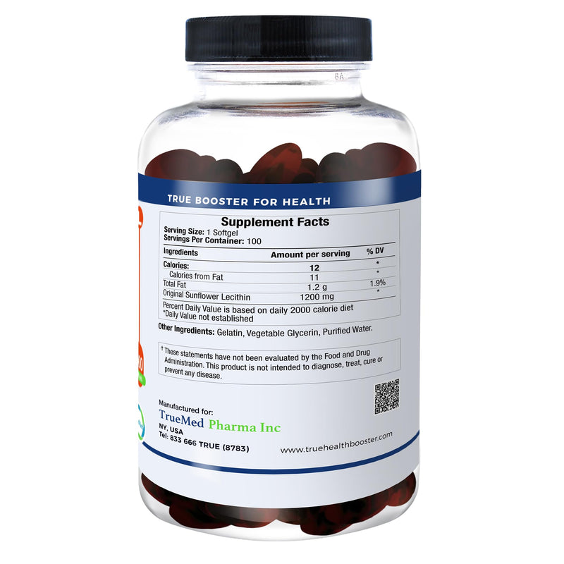 [Australia] - Sunflower Lecithin Softgels for Men - 100 Softgels - Brain Health & Vitality Support - 1200mg Natural Formula - Non-GMO - Focus, Heart Health, Choline Rich - Optimal Absorption. 