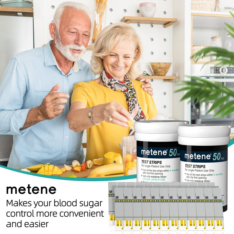 Metene AGM-513S Test Strips for Diabetes, 100 Count Blood Glucose Test Strips, Use with Metene AGM-513S Blood Glucose Monitoring System Only (No Monitor) 100 Count (Pack of 1)