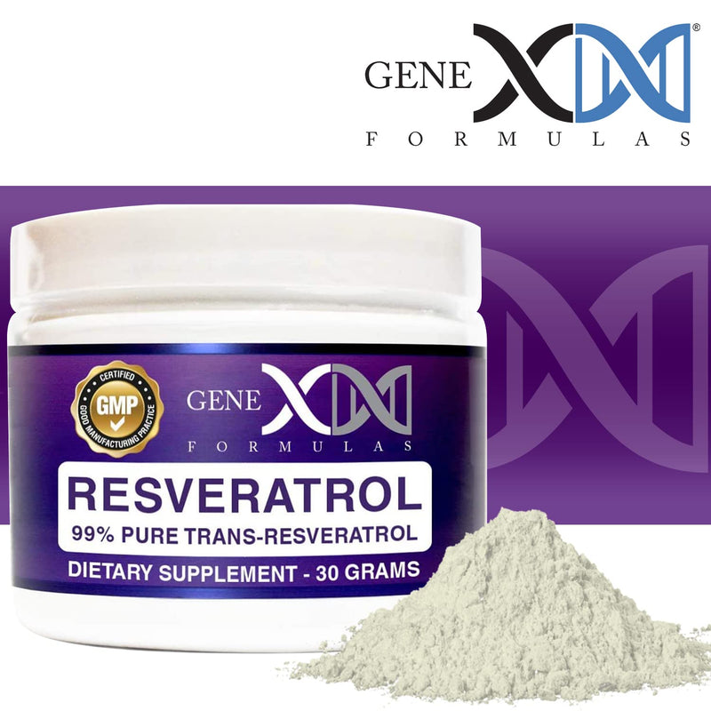 Genex Formulas Trans Resveratrol 1000mg Dose Powder Supplement, 30 Grams | 99% Pure Micronized Pharmaceutical Grade, 1 Gram Per Day 30-Day Supply, Made in a GMP & NSF Certified Facility