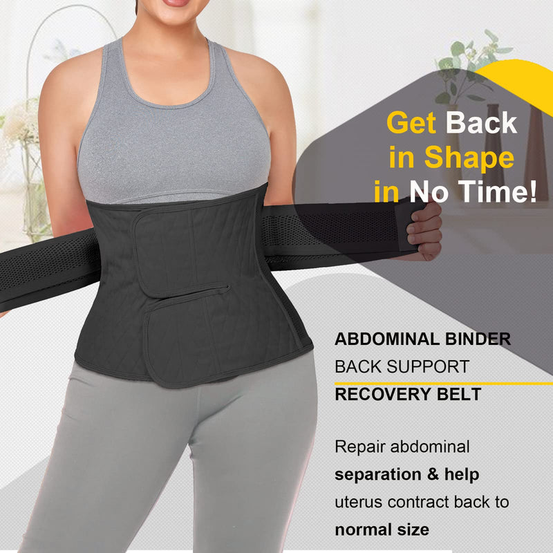 [Australia] - Postpartum Belly Band Abdominal Binder Post Surgery C-section Belly Binder Wrap Girdle Recovery Belt Back Support (X-Large, Black) X-Large 