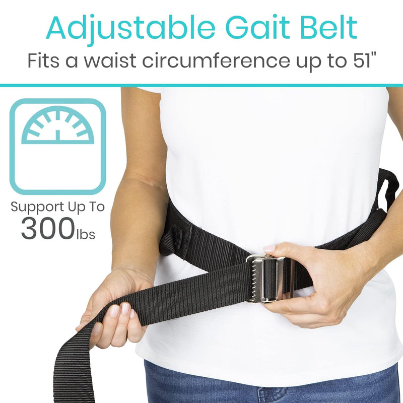 [Australia] - Vive Gait Belt (300lbs) Transfer Belt with Handles - Medical Nursing Safety Patient Assist - Bariatric, Elderly, Handicap, Physical Therapy - PT Gate Strap Quick Release Metal Buckle, Grabbing Teeth 
