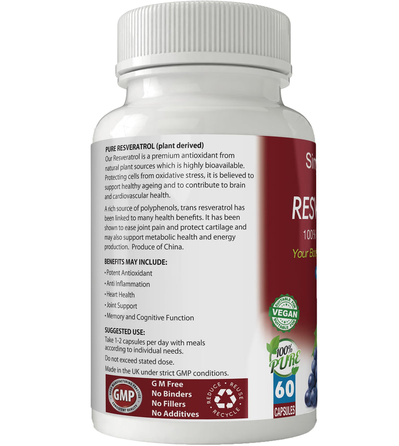 Resveratrol 500mg | High Strength Trans-Resveratrol Supplement | 60 Vegan Capsules | Plant Derived Antioxidant | Non-GMO & Gluten Free | Daily Cellular & Longevity Support