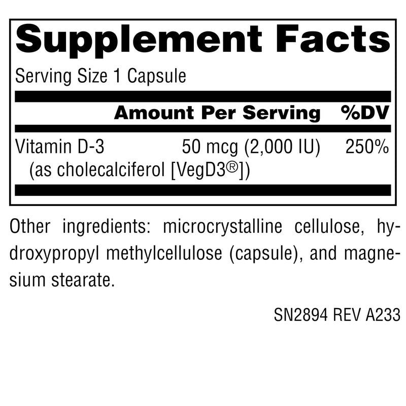 Source Naturals Vegan True, Vitamin D-3, 2,000 IU - 60 Vegan Capsules | Non-GMO | Immune and Bone Health* 60 Count (Pack of 1)