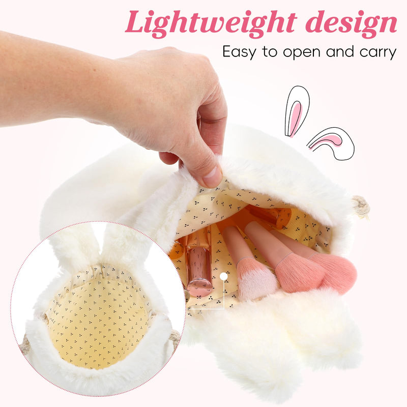 Lurrose Bunny Bags, Drawstring Bag for Makeup, Cute Fluffy Plush Bunny Storage Bags with Drawstring (Pack of 2) Full Size (Pack of 2)
