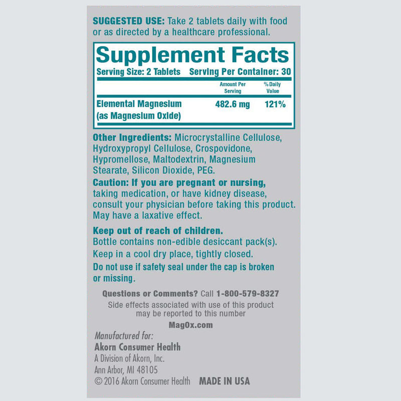 [Australia] - Mag-Ox Magnesium Supplement, Pharmaceutical Grade Magnesium Oxide 483mg, Most Concentrated Form of Magnesium, 120 Tablets 120 Count (Pack of 1) 