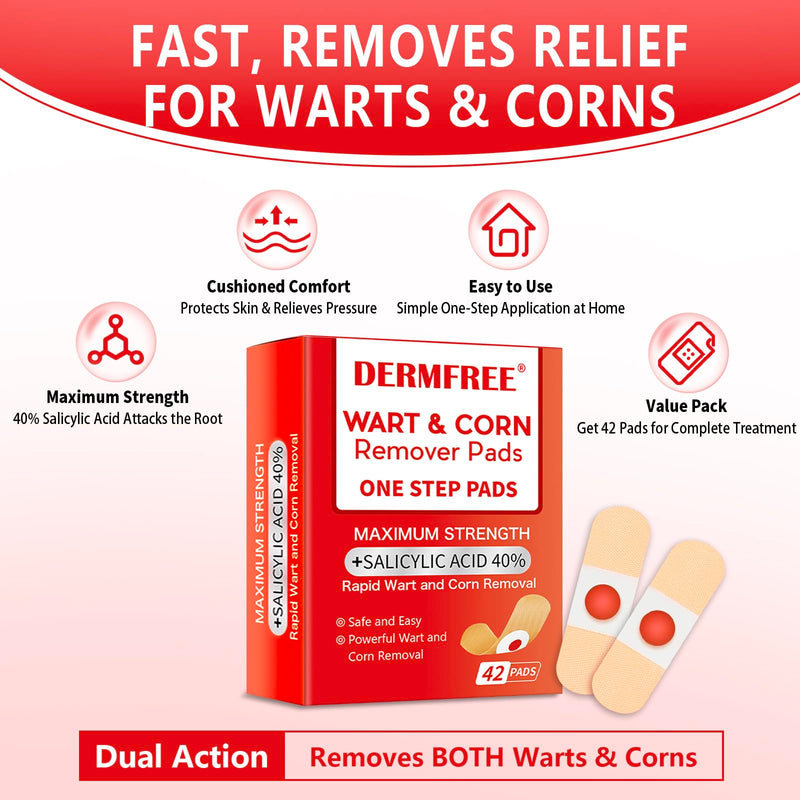[Australia] - Wart Corn Remover Pads for Toes Feet, 42 Count 40% Salicylic Acid Extra Strength Bandages, Corn Callus Wart Remover Cushions Patches for Plantar Foot, Safe Effective Treatment Removal for Men Women 