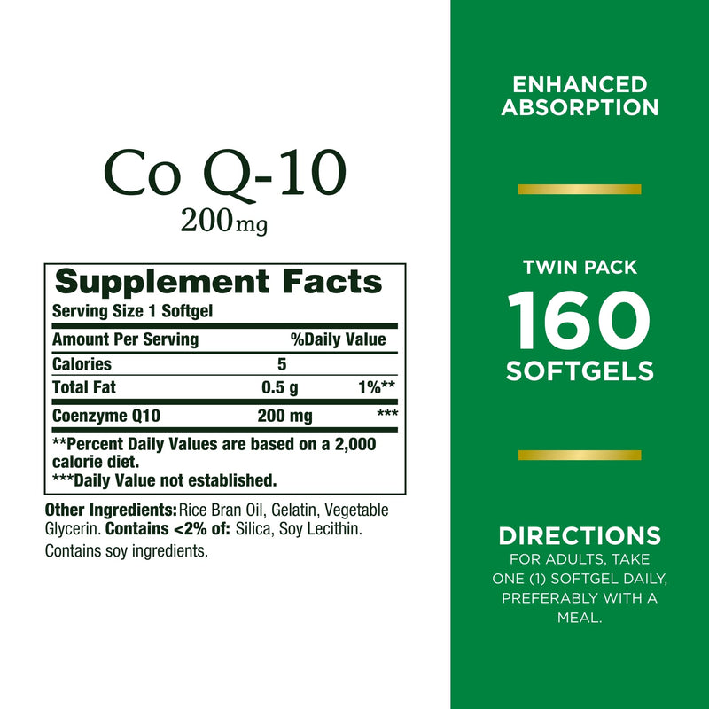 [Australia] - Nature's Bounty CoQ10 200 mg Softgels, Heart Health & Cellular Energy Support, Twin Pack, 160 Rapid Release Softgels Unflavored 80 Count (Pack of 2) 