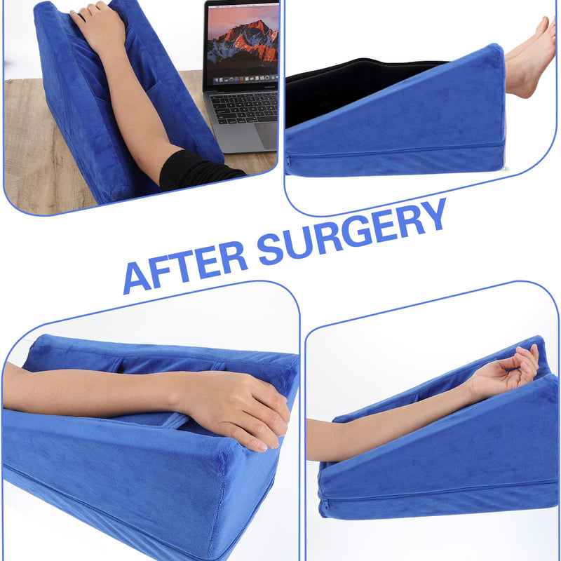[Australia] - Gray Arm Elevation Pillow with 2 Pockets, Soft Ergonomic Support Pillow for Elbow Arm Rest Wedge Pillow Broken Arm Gifts with High Density Foam for Recovery Sleeping Care 