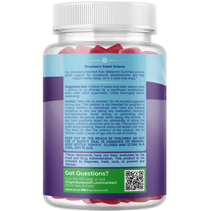 Kids Melatonin Gummies 1mg for Sleep Support, Strawberry - 60 count | Kids melatonin sleep support gummies 1mg with mood support; tummy-friendly, strawberry flavor
