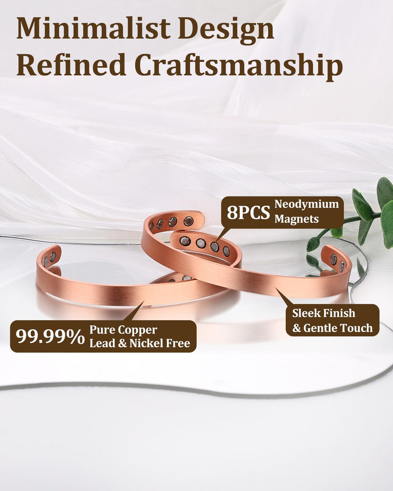 [Australia] - BioMag 2Pcs 99.9% Copper Bracelet for Women, Adjustable Magnetic Bracelets Copper Bangle Cuff with 3500 Gauss Magnets, Jewelry Gift 