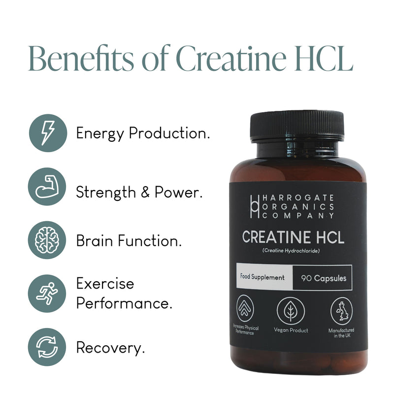 Harrogate Organics Creatine HCL Supplement 90 Capsules - 30-Day Supply - 750mg Pure Hydrochloride - for Muscle Energy, Endurance Boost & Cognitive Support