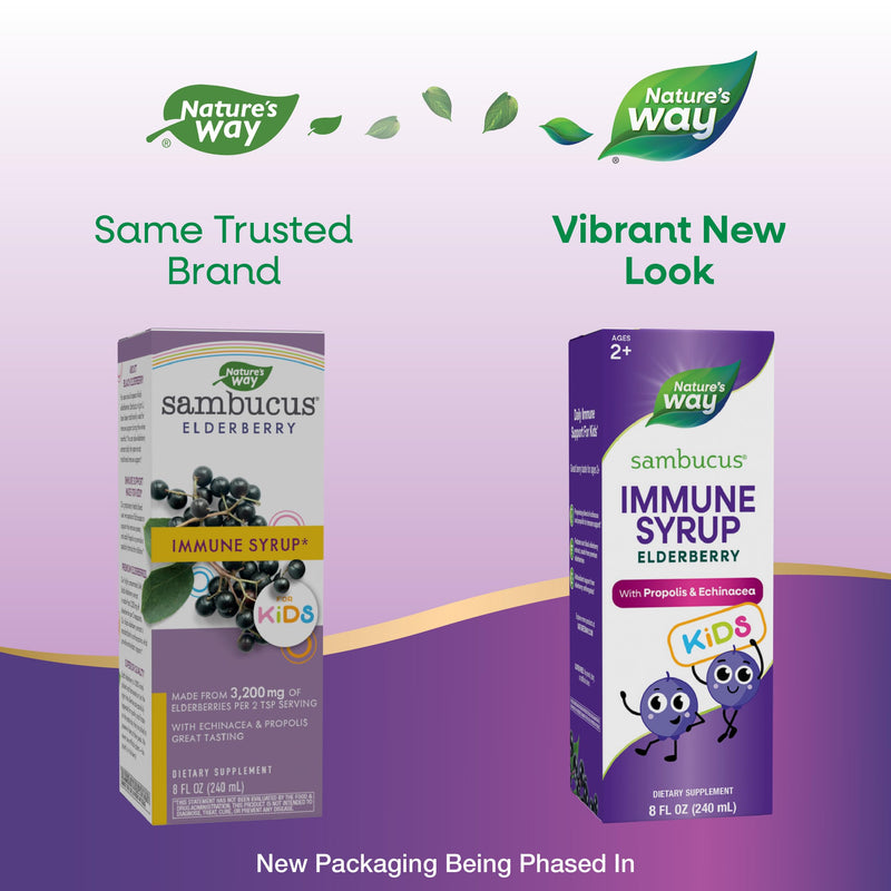 [Australia] - Nature's Way Sambucus Elderberry Immune Syrup for Kids Ages 2+, with Echinacea & Propolis, Daily Immune Support*, Vegetarian, Berry Flavored, 8 Fl Oz (Packaging May Vary) 8 Fl Oz (Pack of 1) 