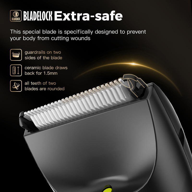 [Australia] - Men Hair Removal Shavers,Electric Safe Blade Waterproof Groin Hair Trimmer Male Painless Wet Quiet Hygiene Razor with Standing Charging Dock Orange Green 