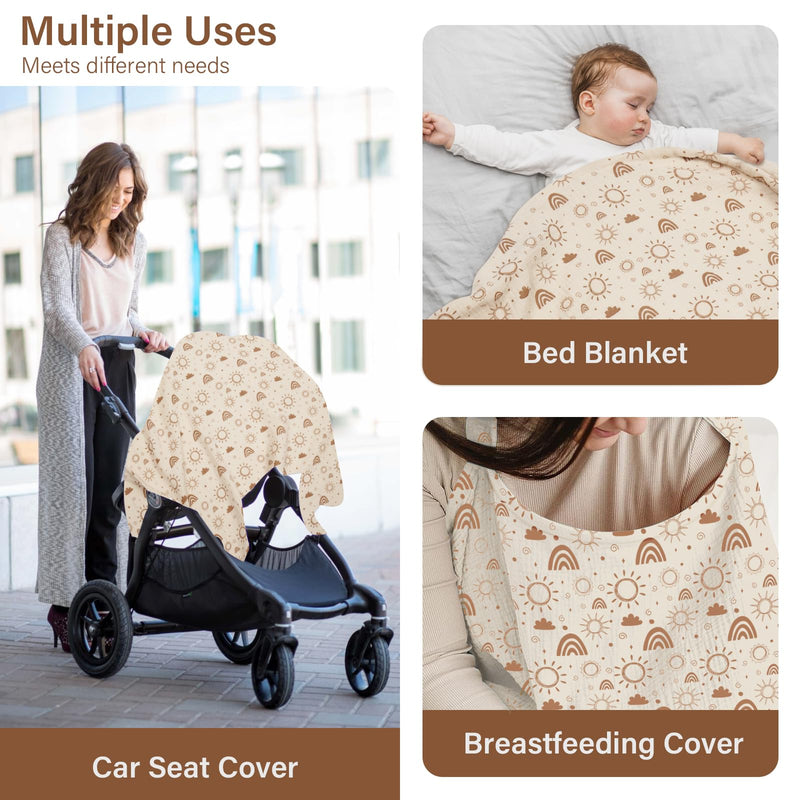[Australia] - MEXXI Muslin Nursing Covers for Breastfeeding, Breastfeeding Cover with Arch Neckline,100% Cotton Breathable and Lightweight Privacy Nursing Apron 43 * 30 Inch (Beige) Beige 