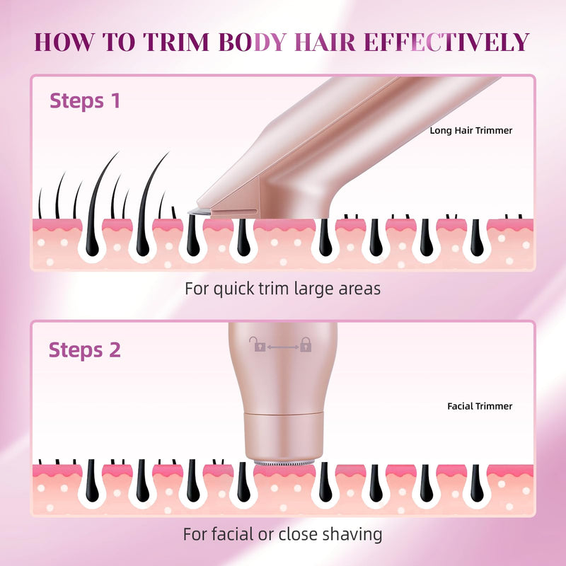 [Australia] - Bikini Trimmer for Women，3 in 1 Electric Razor with Ceramic Blades, IPX7 Waterproof, USB Rechargeable, Painless Hair Removal for Face，Body，Bikini Area, Travel Grooming Kit (Rose Gold) Rose Gold 