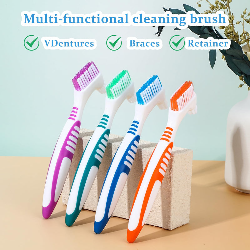[Australia] - 10 Pcs Denture Brush - False Teeth Cleaner, Double Sided, Portable, Soft Multi-Layered Bristles, Ergonomic Rubber Handle 