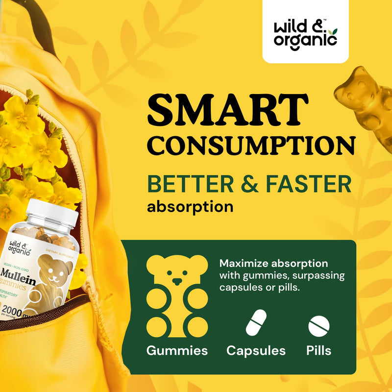 [Australia] - Mullein Gummies for Lung Cleanse and Detox 2000mg - Lung Support Supplement - Organic Mullein Leaf for Lung Health - Mullein Gummies for Lungs - 60 Mullein Leaf Gummies w/Pectin - Mullein Lung Detox 