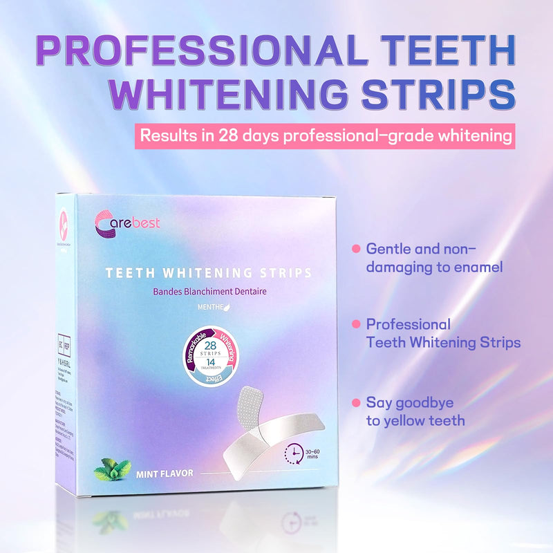 [Australia] - Professional Teeth Whitening Strips with Hydrogen Peroxide, Mint Flavor Whitening Strips, Residue-Free Gel Technology,28 Strips 14 Treatment for Sensitive Teeth 