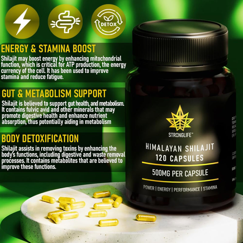 Shilajit Resin Capsules 120 Total 1000mg per Serving 100% Vegan & Pure Organic Himalayan Shilajit Fulvic Acid 60% & 85+ Trace Minerals Like Shilajit Resin