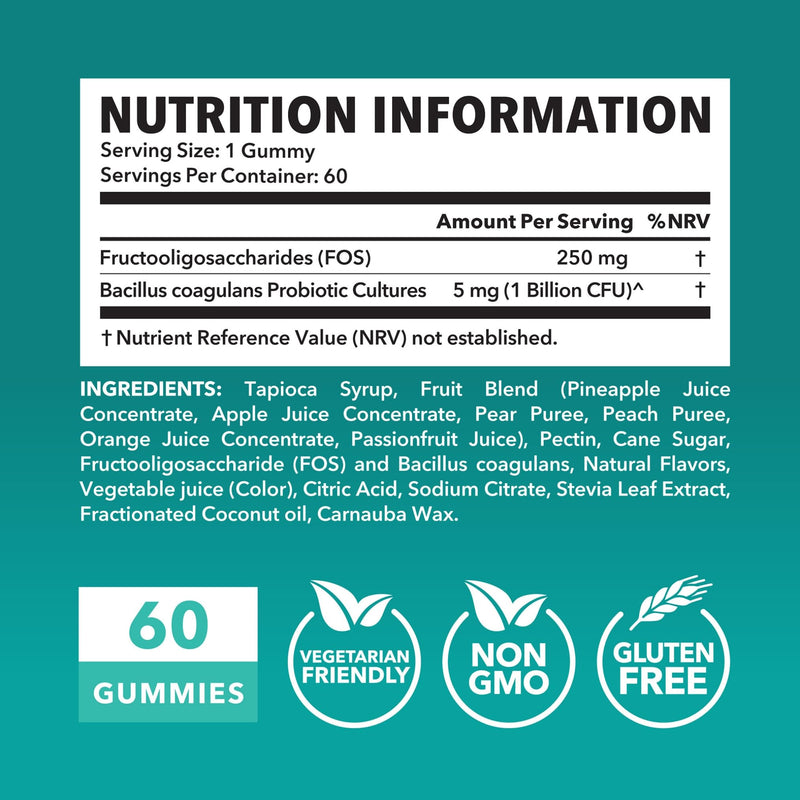 Probiotic Gummies for Digestive Support and Gut Health with 1 Billion CFU of Shelf Stable Microorganisms | Non-GMO, Gluten Free and Vegetarian Friendly | 2 Month Supply Mixed Berry Gummies Probiotic Gummy