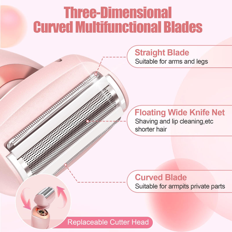 [Australia] - Livora Electric Shaver for Women, The Silk Glide Pro 3.0 Razor, Dusk Razor for Women, 2 in 1 Wet & Dry Painless Hair Removal with 2 Removable Heads for Bikini, Leg, Armpit, Body (Pink) 