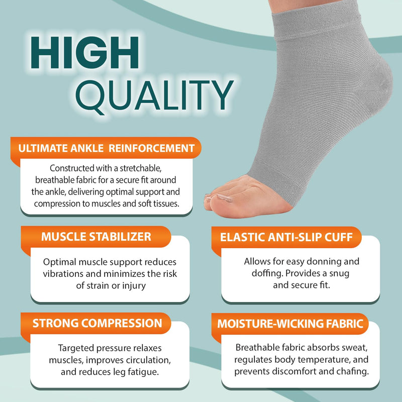 Compression Socks 20-30mmHg for Plantar Fasciitis, Achilles Tendonitis Relief - Ankle Compression Sleeve for Heel Spurs, Foot Swelling & Fatigue - Arch Support Brace for Everyday Use (1 Pair) Gray Solid Large